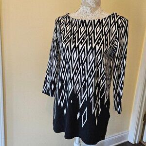 Womens RAFAELLA Black White 3/4 Sleeve Knit Tunic Shirt Top size S